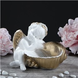 Статуэтка "Ангел с ракушкой", золотисто-белая, гипс, 14 см