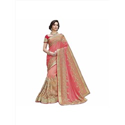 Индийское сари из жоржетта с вышивкой (цвет - розовый)