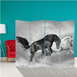 Ширма "Чёрно-белые лошади", 200 × 160 см