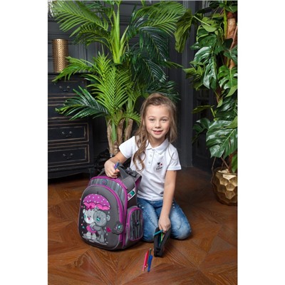 Рюкзак каркасный Hummingbird TK, 37 х 32 х 18, + мешок для обуви, для девочки, Love raine, серый/сиреневый
