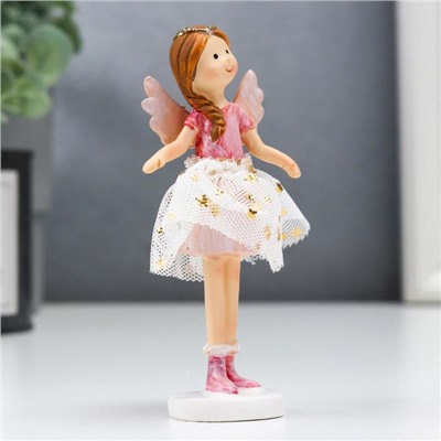 Сувенир полистоун "Ангел-малышка с косой, в белой юбочке со звёздами" розовый 10х3х5 см