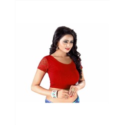 Чоли для сари - трикотажная блузка с кружевными рукавами, цвет - красный, производитель Абхи; Women's Сotton Blouse With Lace Sleeves Red, Abhi