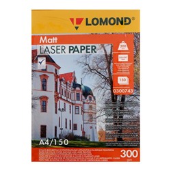Фотобумага для лазерной печати А4 LOMOND, 300 г/м², матовая двусторонняя, 150 листов (0300743)