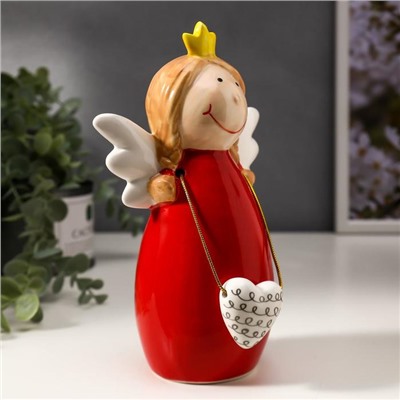 Сувенир керамика "Ангелочек в короне с сердцем в руках" красный 20х8,2х13,8 см