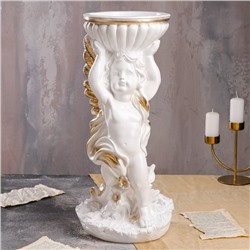 Статуэтка "Ангел с чашей над головой", бело-золотая, гипс, 52 см