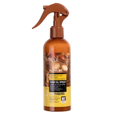 RAKO Несмываемый безсульфатный спрей кондиционер для волос с аргоновым маслом и протеинами, 250 мл