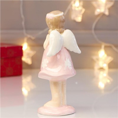Сувенир керамика "Девочка-ангел в розовом платье с белыми цветами - молитва" 17х6,5х8 см