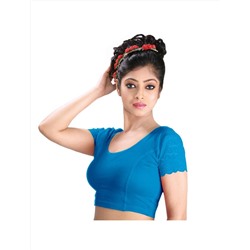 Чоли для сари - трикотажная блузка с кружевными рукавами, цвет - голубой, производитель Абхи; Women's Сotton Blouse With Lace Sleeves Royal Blue, Abhi