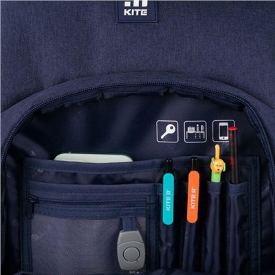 Рюкзак школьный, Kite 706, 38 х 29 х 16.5 см, эргономичная спинка, светящийся LED-элемент на переднем кармане, Love in Paris