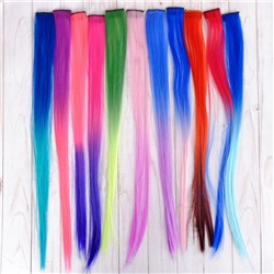 Накладная цветная прядь для волос с переходом цвета на заколке (тик-так) Цена за 12 штук разных цветов