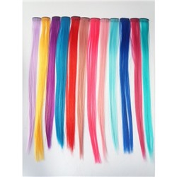 Накладная цветная прядь для волос однотонная на заколке (тик-так) Цена за 12 штук разных цветов