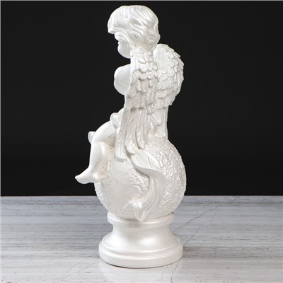 Статуэтка "Ангел с арфой, на шаре, перламутровый, гипс, 34 см