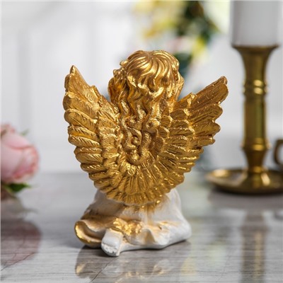 Сувенир "Ангел сидящий" 17 см, белый с золотом