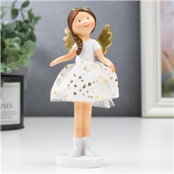 Сувенир полистоун "Ангел-малышка с косой, в белой юбочке со звёздами" белый 10х3х5 см