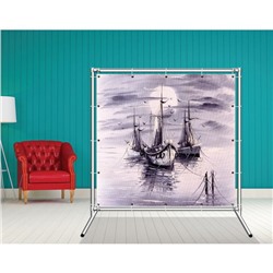 Стенд-ширма «Ночь в море», 155 × 158 см, односторонняя, металл хром, баннерная ткань