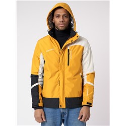 Куртка спортивная мужская с капюшоном желтого цвета 3589J