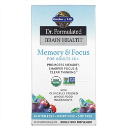 Garden of Life, Медицинский препарат для здоровья мозга, памяти и концентрации для взрослых 40+, 60 вегетарианских таблеток
