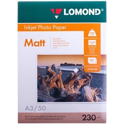 Фотобумага для струйной печати А3 LOMOND, 230 г/м², матовая односторонняя, 50 листов (0102156)