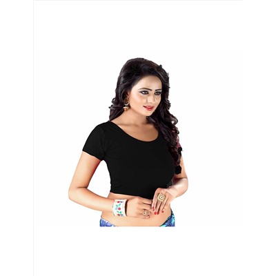 Чоли для сари - трикотажная блузка с кружевными рукавами, цвет - черный, производитель Абхи; Women's Cotton Blouse Black, Abhi