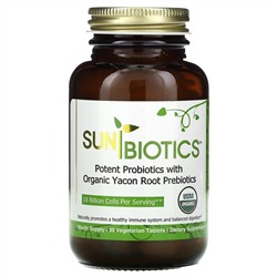 Sunbiotics, Potent Probiotics With Organic Yacon Root Prebiotics, 30 Vegetarian Tablets