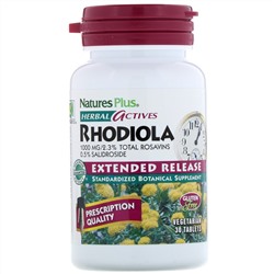 Nature's Plus, Herbal Actives, Родиола, с продленным высвобождением, 1000 мг, 30 растительных таблеток
