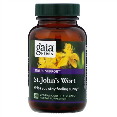 Gaia Herbs, зверобой, 60 веганских фито-капсул с жидкостью