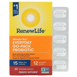 Renew Life, Ultimate Flora Probiotic, пробиотики для ежедневного употребления, 15 млрд живых культур, 60 растительных капсул