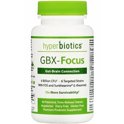 Hyperbiotics, GBX-Focus, Gut-Brain Connection, 6 млрд КОЕ, 60 запатентованных таблеток постепенного высвобождения