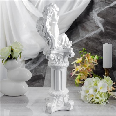 Сувенир "Задумчивый ангел на колонне", белый, 52 см