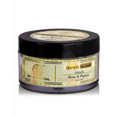 Скраб для лица Роза и Папайя, 50 г, производитель Кхади; Rose & Papaya Herbal Face Scrub, 50 g, Khadi