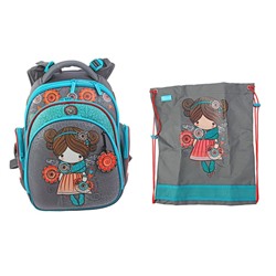 Рюкзак каркасный Hummingbird TK 37 х 32 х 18 см, мешок, для девочки, «Девочка», серый/голубой