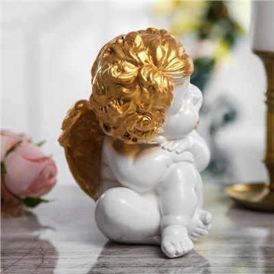 Сувенир "Ангел сидячий" 17 см, белый с золотом