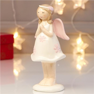 Сувенир керамика "Девочка-ангел в белом платье с розовыми цветами - молитва" 17х6,5х8 см