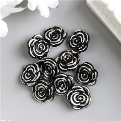 Декоративный элемент пуговица "Роза" черный-серебрянный 13 мм