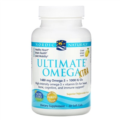 Nordic Naturals, Ultimate Omega Xtra, лимон, 1000 мг, 60 мягких таблеток