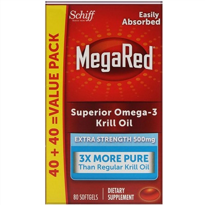 Schiff, MegaRed, Superior Omega-3 Krill Oil, 500 mg, 80 Softgels