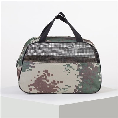 Косметичка-сумочка, отдел на молнии, сетка, цвет зелёный/бежевый