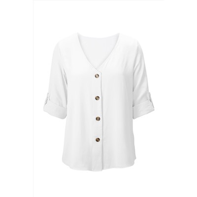 Белая блуза на пуговицах и с хлястиками на рукавах