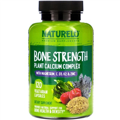 NATURELO, Bone Strength, Plant-Based Calcium Complex, 120 Vegetarian Capsules