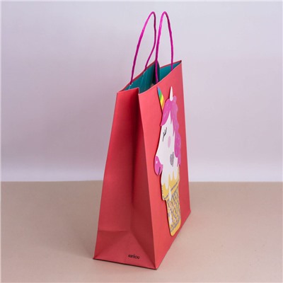 Пакет подарочный (M) "Big unicorn ice-cream", pink (26*32*12)