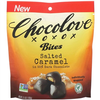 Chocolove, Bites, Salted Caramel in 55% Dark Chocolate, 3.5 oz (100 g)