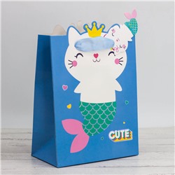Пакет подарочный (S) "Cute cat mermaid", blue (18*23*10)