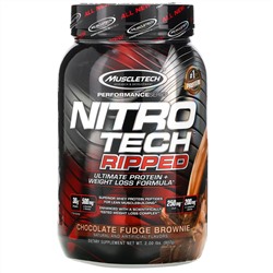 Muscletech, Nitro Tech Ripped, чистый протеин + формула для похудения, со вкусом брауни с шоколадной помадкой, 907 г (2 фунта)