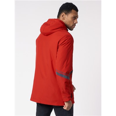 Куртка мужская удлиненная с капюшоном красного цвета 88611Kr