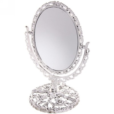 Зеркало настольное в пластиковой оправе "Версаль - Овал", цвет серебро, двухстороннее, 20.5см