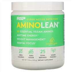 RSP Nutrition, AminoLean, Essential Vegan Aminos, Cucumber Lemon, 7.94 oz (225 g)