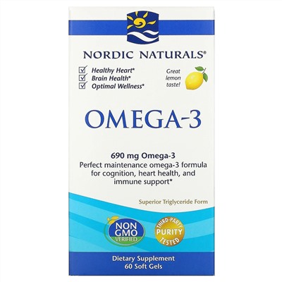 Nordic Naturals, Омега-3, с лимонным вкусом, 690 мг, 60 капсул