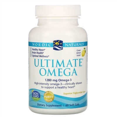 Nordic Naturals, Ultimate Omega, со вкусом лимона, 1280 мг, 60 капсул