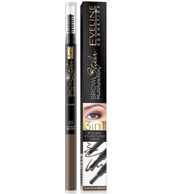 Стайлер для бровей 3 в 1 Eveline Brow Styler, тон 01, коричневый