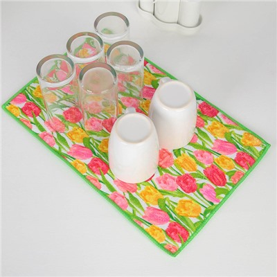 Салфетка для сушки посуды Доляна «Тюльпаны», 25×40 см, микрофибра